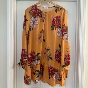 UMGEE Yellow Goldenrod Boho Mixed Floral Print Babydoll Top / Dress small